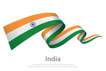 India Waving Flag Ribbon on White Background