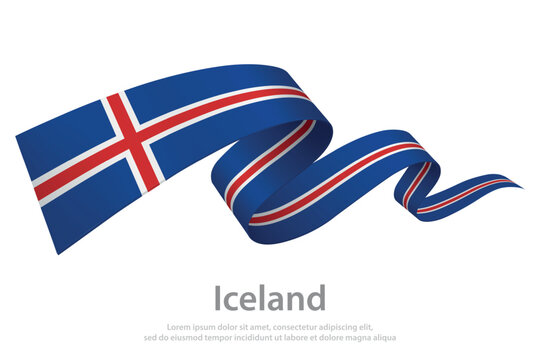 Iceland Waving Flag Ribbon on White Background