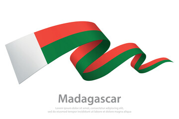 Obraz premium Madagascar Waving Flag Ribbon on White Background