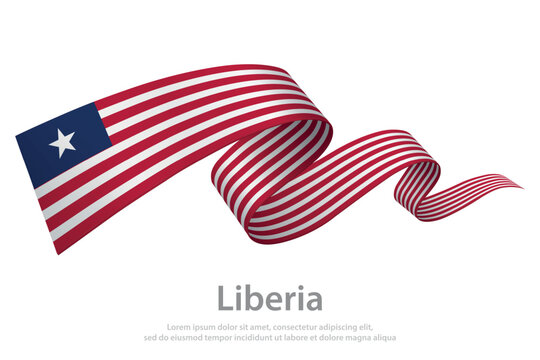 Liberia Waving Flag Ribbon on White Background