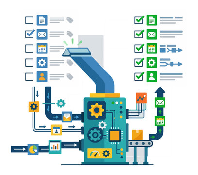 Modern, minimal, and futuristic AI workflow concept for 2026. Illustrates intelligent automation, data processing, and optimized digital efficiency systems