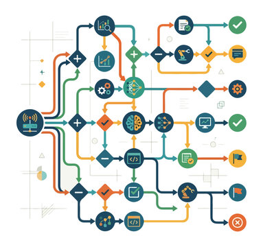 Futuristic 2026 AI Integration A Modern Minimalist Workflow Diagram Showcasing Future Technology and Automation