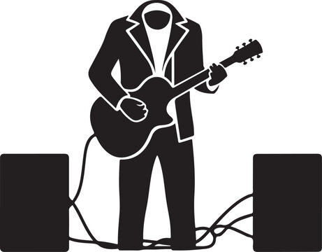 Silhouette musician playing electric guitar with amplifiers