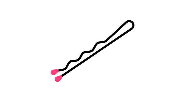 Professional bobby pin vector icon featuring editable stroke for custom line weight. Simple flat illustration of a hair accessory used for styling, beauty treatments, and salon services.