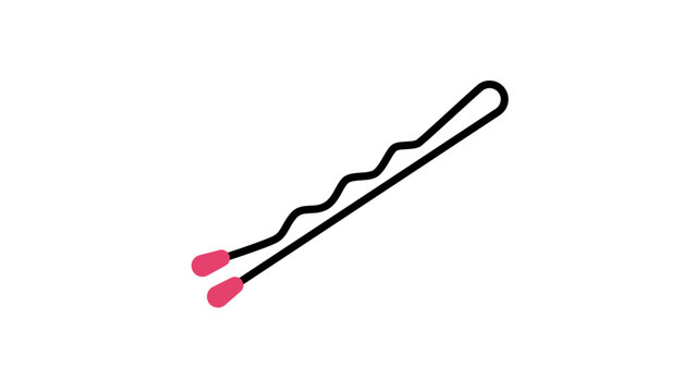 Minimalist bobby pin vector icon with editable stroke on white background. High-quality line illustration representing hair care, styling tools, and hairdressing salon equipment symbols.