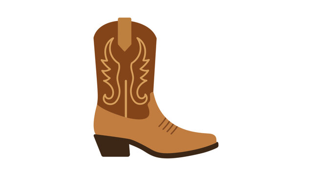 Modern flat vector icon of a cowboy boot with simple black lines on a white background. This Western style footwear illustration is a clean and professional graphic for fashion design themes.