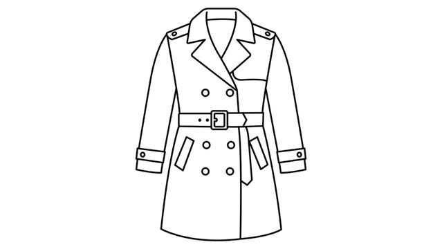 Sleek line vector illustration of a trench coat with an editable stroke, ideal for apparel branding, seasonal fashion icons, and customizable garment graphics for web and mobile design.