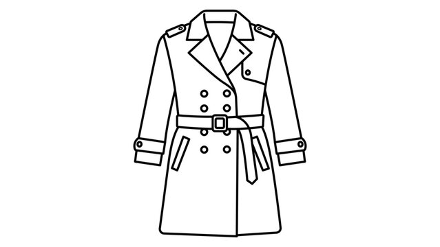 Modern minimalist trench coat vector icon with editable stroke, featuring a clean line art style perfect for fashion design, detective themes, and customizable outerwear clothing illustrations.