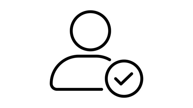 Professional black line vector icon for identity verification and user profile, minimalist security illustration with editable stroke and adjustable line weight on isolated white background.