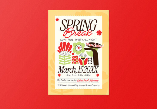 Light Orange Brown & Red Naive Design Spring Break Flyer