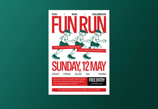 Red & Green Naive Design Fun Run Event Flyer