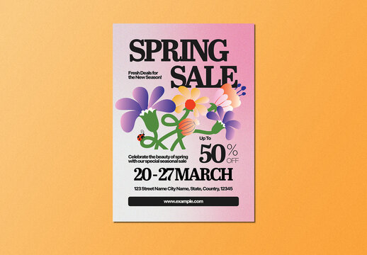 Gradient Pink Purple Naive Design Spring Sale Flyer