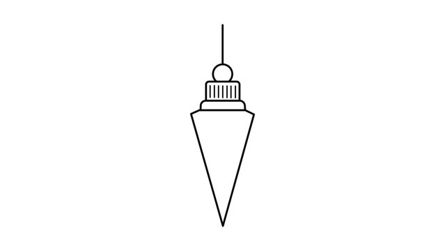 Clean black line vector illustration of a plumb bob featuring an editable stroke. Professional tool icon for vertical alignment, construction precision, surveying gear, and engineering projects.
