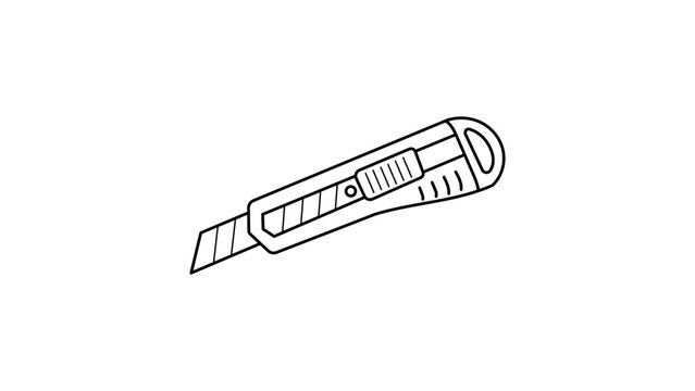 Sharp utility knife vector icon with editable stroke for office and construction work, clean minimalist line illustration of a box cutter with adjustable line weight, scalable craft tool.