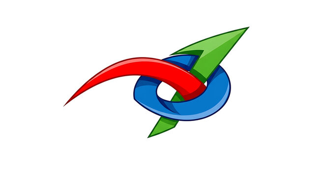 Dynamic intertwined arrows forming a continuous loop, symbolizing connection, innovation, and progress in a vibrant abstract design suitable for various modern concepts