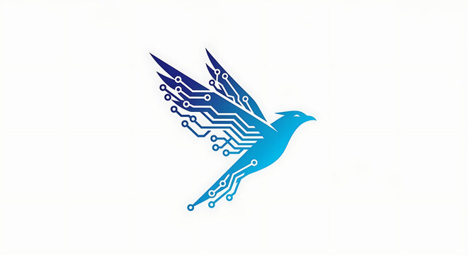 Futuristic Digital Bird Logo Symbolizing Innovation and Technology