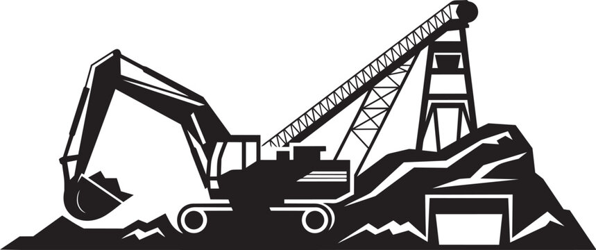 Mining operation excavator headframe mine entrance monochrome for industrial with commercial use