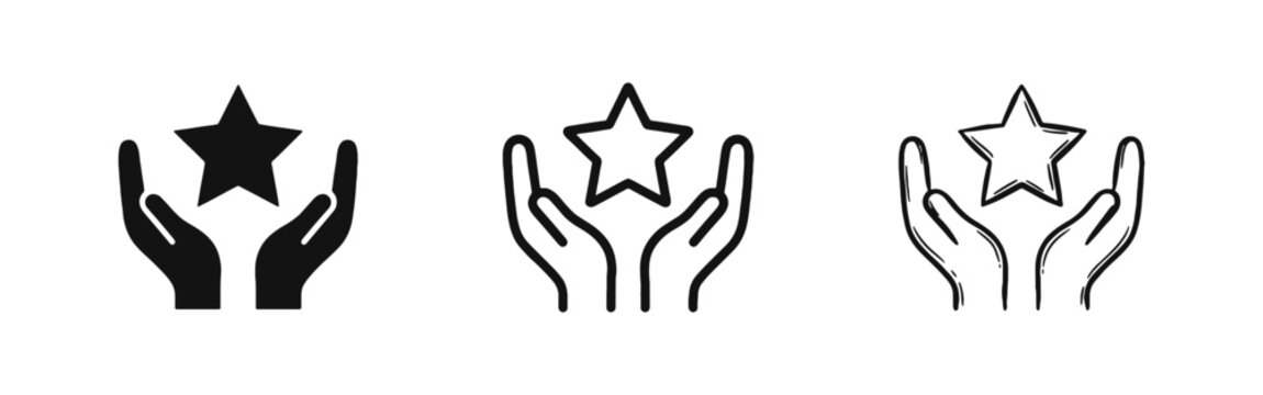 Hands holding star for excellence and success icon set