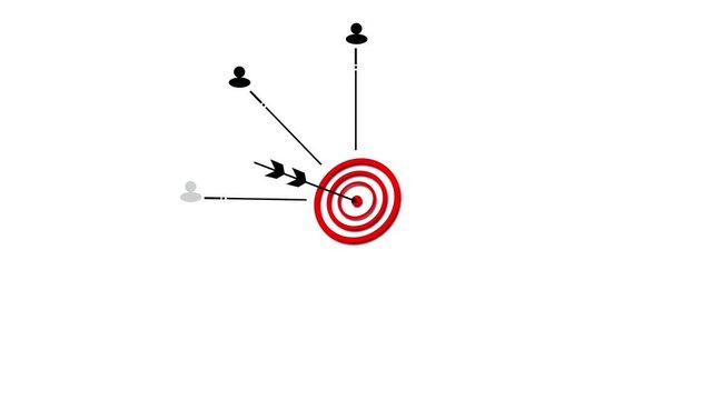 Red target arrow goal concept on white background with bullseye rings, person icon, and simple strategy layout. business , success presentations, marketing promos, planning slides, training overlays.
