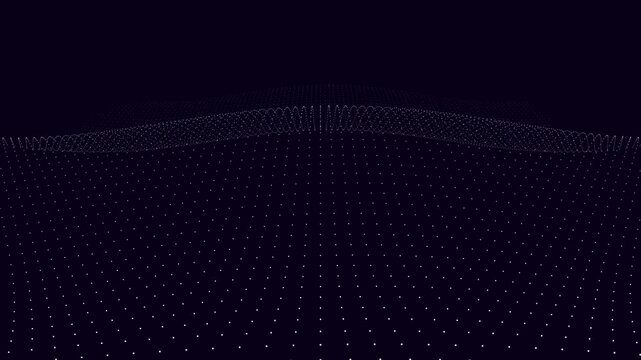 High quality 4K seamless animated loop. Features a colorful gradient abstract digital landscape made of glowing particles forming flowing waves. Perfect for technology backgrounds, data visualization 