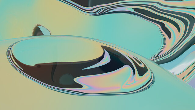 Fluid chrome shapes in vibrant blue and orange. Perfect abstract background, wallpaper, or design element. 3d rendering illustration not AI