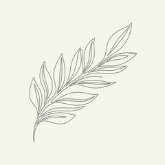 Obraz premium Minimalist line art of a delicate olive branch, elegant botanical illustration on a cream background