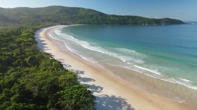Aerial view of the beach of Lopes Mendes on the island of Ilha Grande in Brazil
