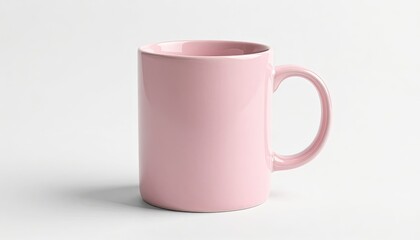 Fototapeta premium A pink coffee mug with a handle on the right side isolated on white background