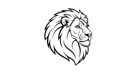 Obraz premium A monochrome illustration showcasing a lion's head profile, with detailed lines depicting the mane and facial features. A regal depiction