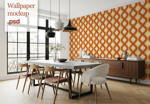 Dining room wall, wallpaper mockup