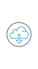 Obraz premium A simple icon depicting a cloud shape with a downward arrow inside a circular frame on a plain white background. It symbolizes downloading or cloud storage