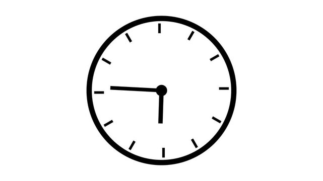 Black clock icon with moving arrows in 12 hour loop. Stopwatch animation. Alpha channel Analog wall clock spinning animation through the hours