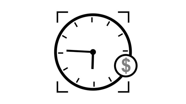 Target Time management icon. productive time icon. clock with dollar icon. Productive time icon, 4k video. Financial Time Management Symbol with Clock and Dollar Icon white background.4k video 