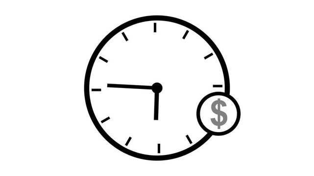 Time management icon. productive time icon. clock with dollar icon. Productive time icon, 4k video. Financial Time Management Symbol with Clock and Dollar Icon white background.4k video animation.