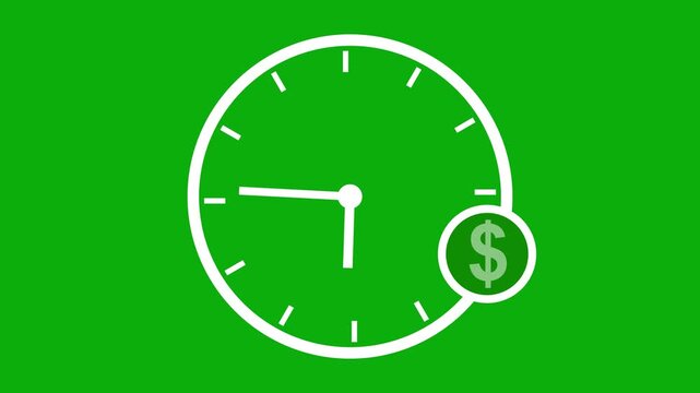 Time management icon. productive time icon. clock with dollar icon. Productive time icon, 4k video. Financial Time Management Symbol with Clock and Dollar Icon white background.4k video animation.