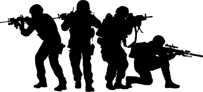 Une silhouette d'un groupe commando sur un fond transparent