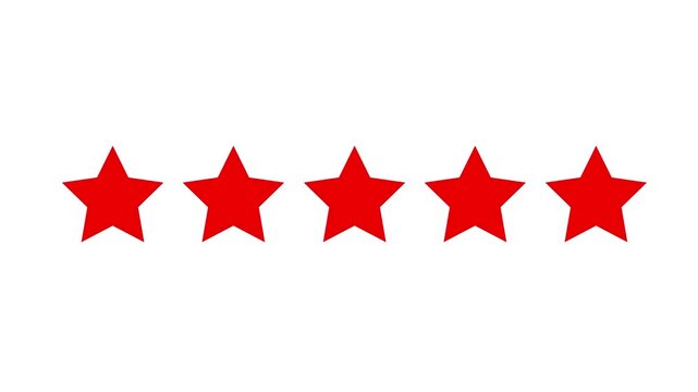 Five star rating icon animated video. Animated of 5 stars rating. Minimalist 5 stars rating animation with alpha channel. star review concept
