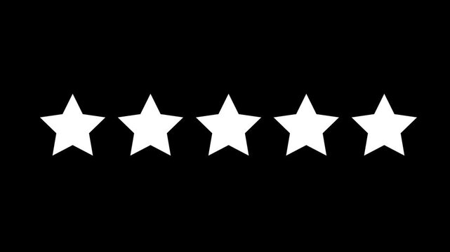 Five star rating icon animated video. Animated of 5 stars rating. Minimalist 5 stars rating animation with alpha channel. star review concept