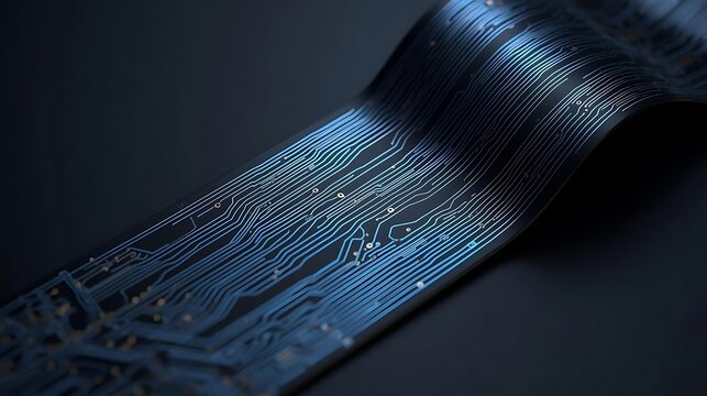 close-up of damaged flexible printed circuit board with intricate copper traces and wear