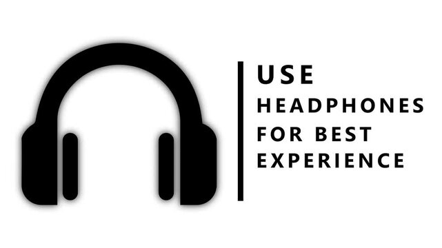 Black silhouette of over-ear headphones with a soft shadow effect next to bold black text reading USEHEADPHONESFORBESTEXPERIENCE on a clean white background