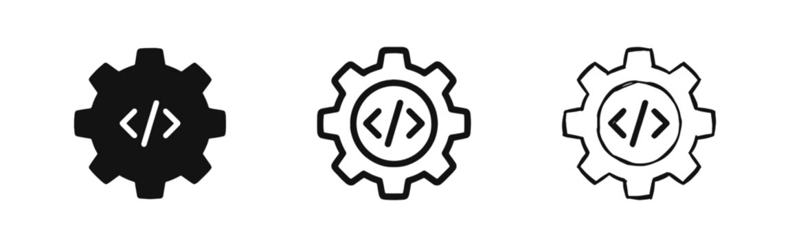 Web Development Gear and Programming Code Icon Set - Software Setup