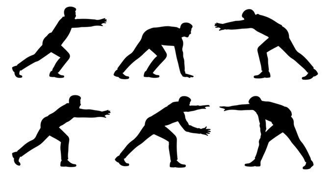 men pushing effort silhouette icon set