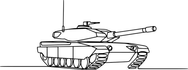 Black and white line of a modern military tank white background, vehicle army © Lisa_Stock