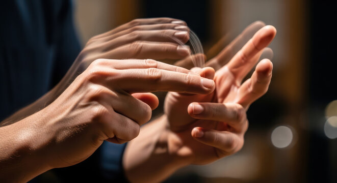 Hands in motion demonstrating sign language communication and expression.