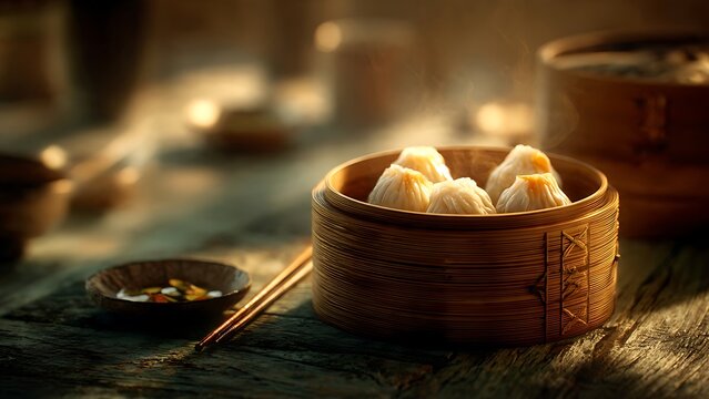 Steamed Dumplings in Basket.