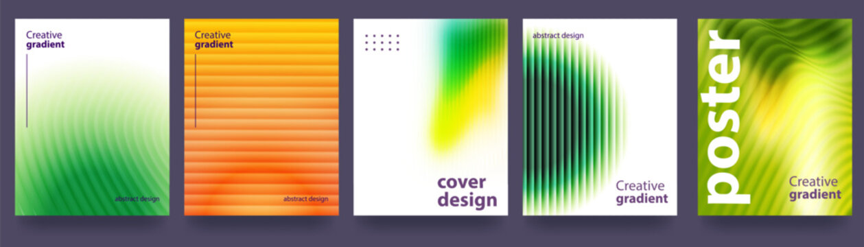 A set of abstract posters with gradients and ribbed glass textures, colorful waves, and a modern design. Smooth gradient transitions, blurred light, and a glass effect.