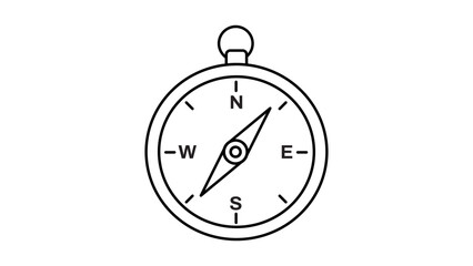 Classic magnetic compass vector icon featuring an editable stroke, designed as a minimalist line illustration for navigation, outdoor adventure, travel orientation, and geographic discovery. © Kusum