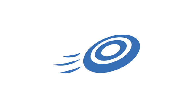 Minimalist flying disc vector icon illustration for sports and leisure activities, featuring a clean line art design of a frisbee toy for outdoor summer fun in the park or at the beach.