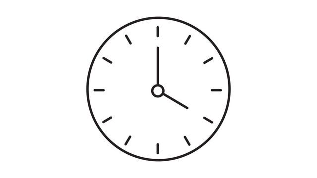 Modern round clock vector icon featuring an editable stroke weight, ideal for punctuality concept illustration, time tracking design, deadline management, and minimalist schedule symbol graphics.