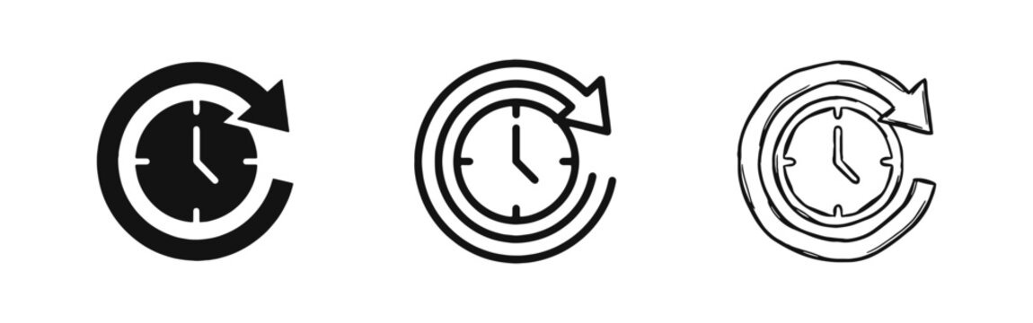 History and Time Backup Icons Set with Clock and Rotation Arrow